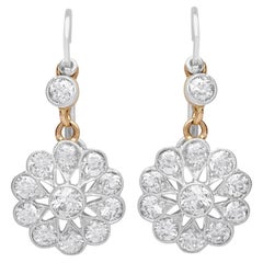 Boucles d'oreilles anciennes en or jaune 15 carats et diamants de 2,46 carats, c. 1920