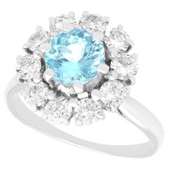 Anello da cocktail vintage in oro bianco con acquamarina e diamanti