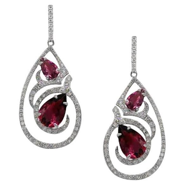 Tourmaline Diamond Elegant Fashion Earrings for Her 14K Gold For Sale