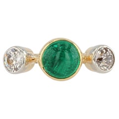 20th Century 1,40 Carat Emerald Diamonds 18 Karat Yellow Gold Ring