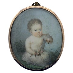 Antique Georgian Child Flower Locket Pendant Gold Portrait Miniature Necklace 
