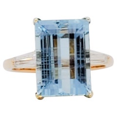 Estate Aquamarine and Diamond Cocktail Ring in 18k Yellow Gold