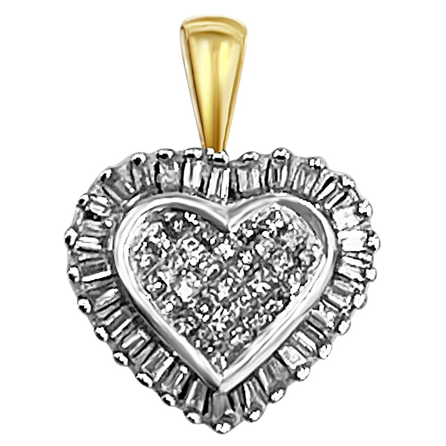 Natural Round Cut Diamond Heart Cluster in 10k Gold Pendant For Sale