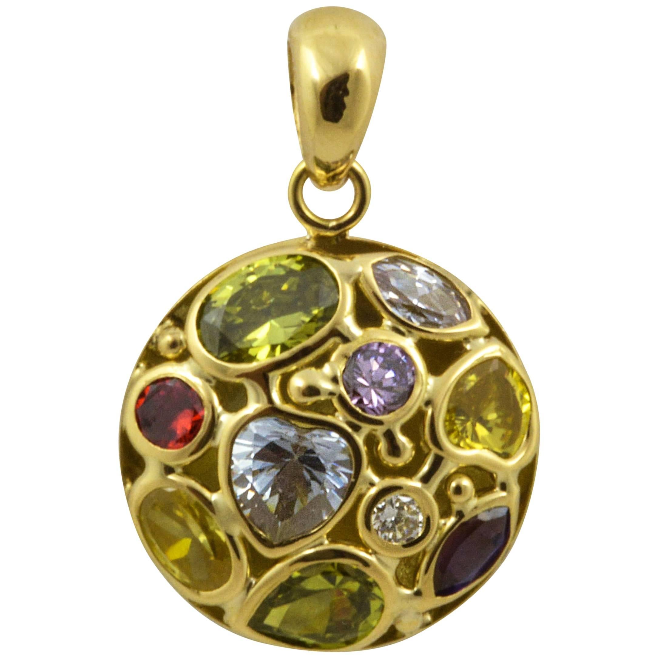 Italienischer Multi-Edelstein-Gold-Anhänger