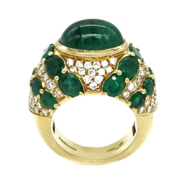 Andreoli Emerald Diamond and Gold Bombe Ring For Sale