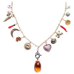Clarissa Bronfman Citrine Diamond Multi Stone 14kgold Multi Charm Chain Necklace