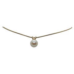 14kt Yellow Gold Pendant with Fine White Pearl, Clean Lustrous Nacre