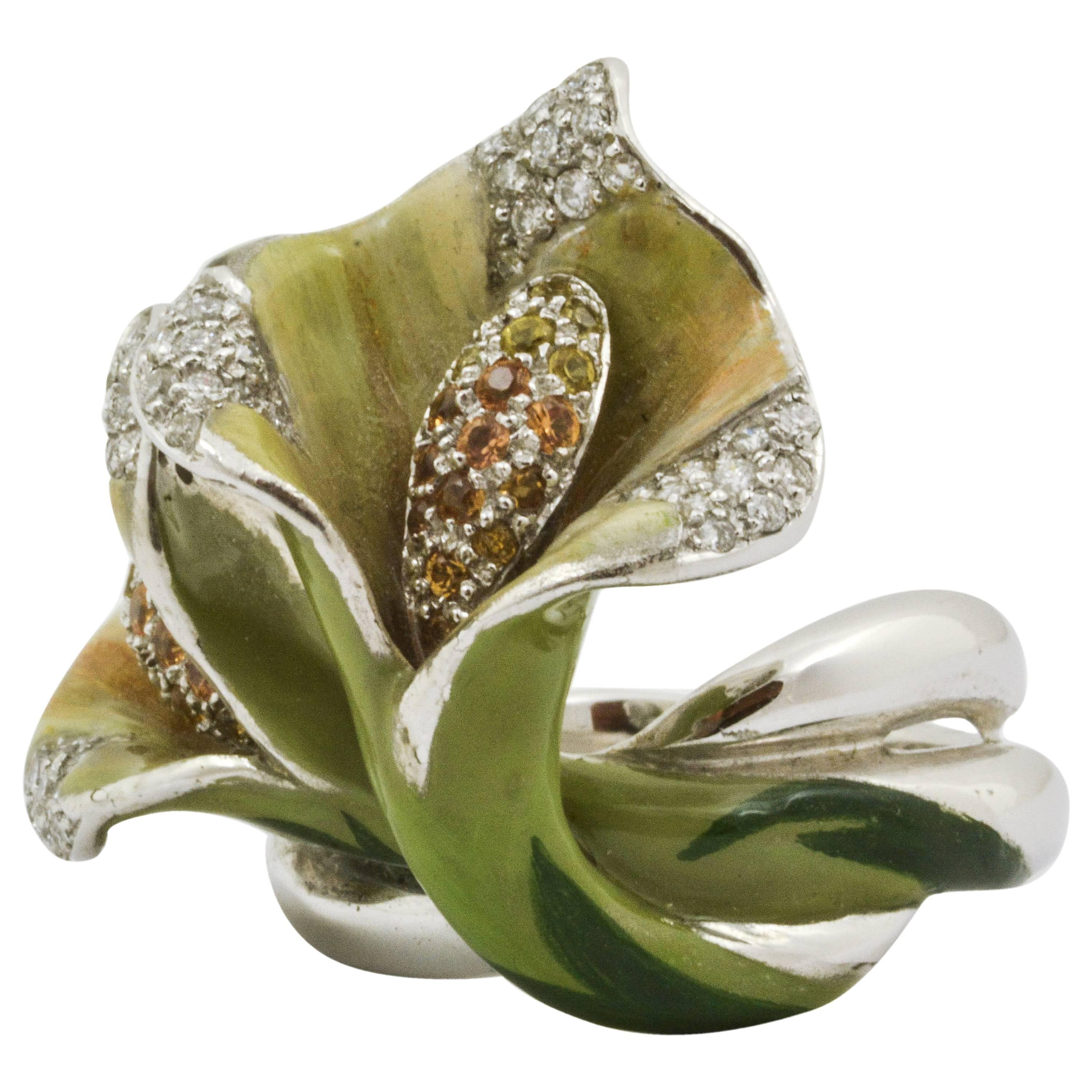 Calla-Lilienring mit Saphir und Diamant