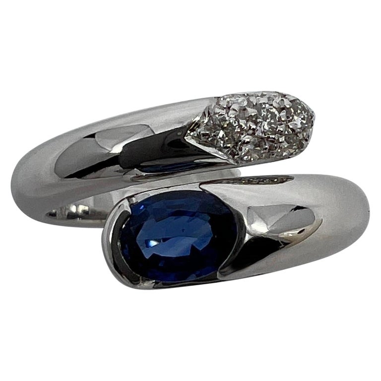 Bvlgari Bulgari Astraea Blue Sapphire and Diamond Oval Cut 18k White Gold Ring For Sale