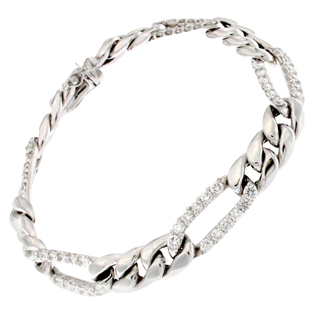 Classic 18 Karat White Gold Chain Bracelet with Diamonds