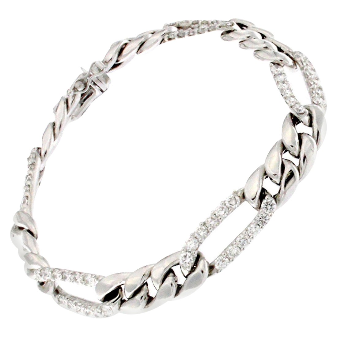 Classic Chain Bracelet in White Gold and White Diamond 18 Karat For Sale