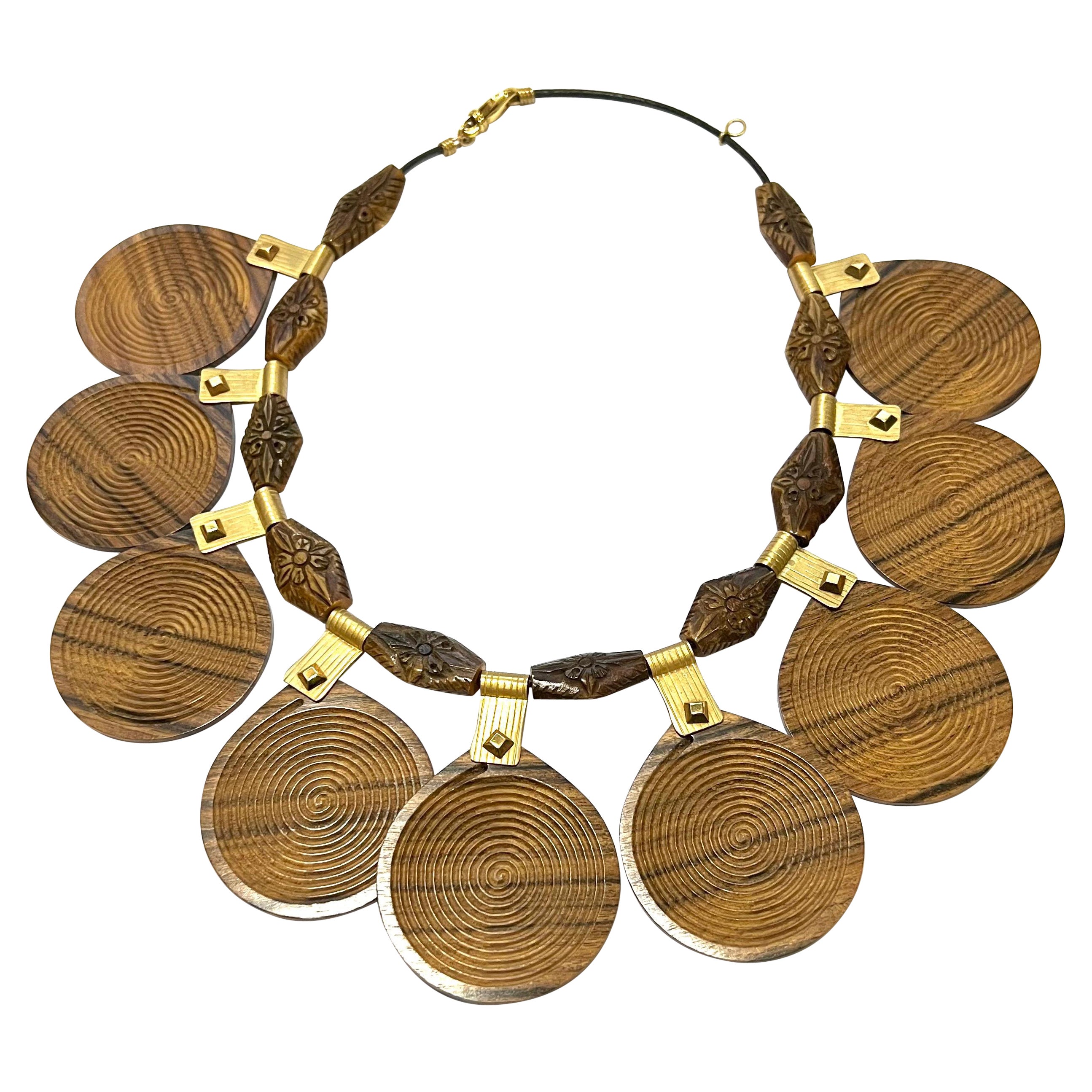 Ethnic Palissander and 18k Yellow Gold Necklace