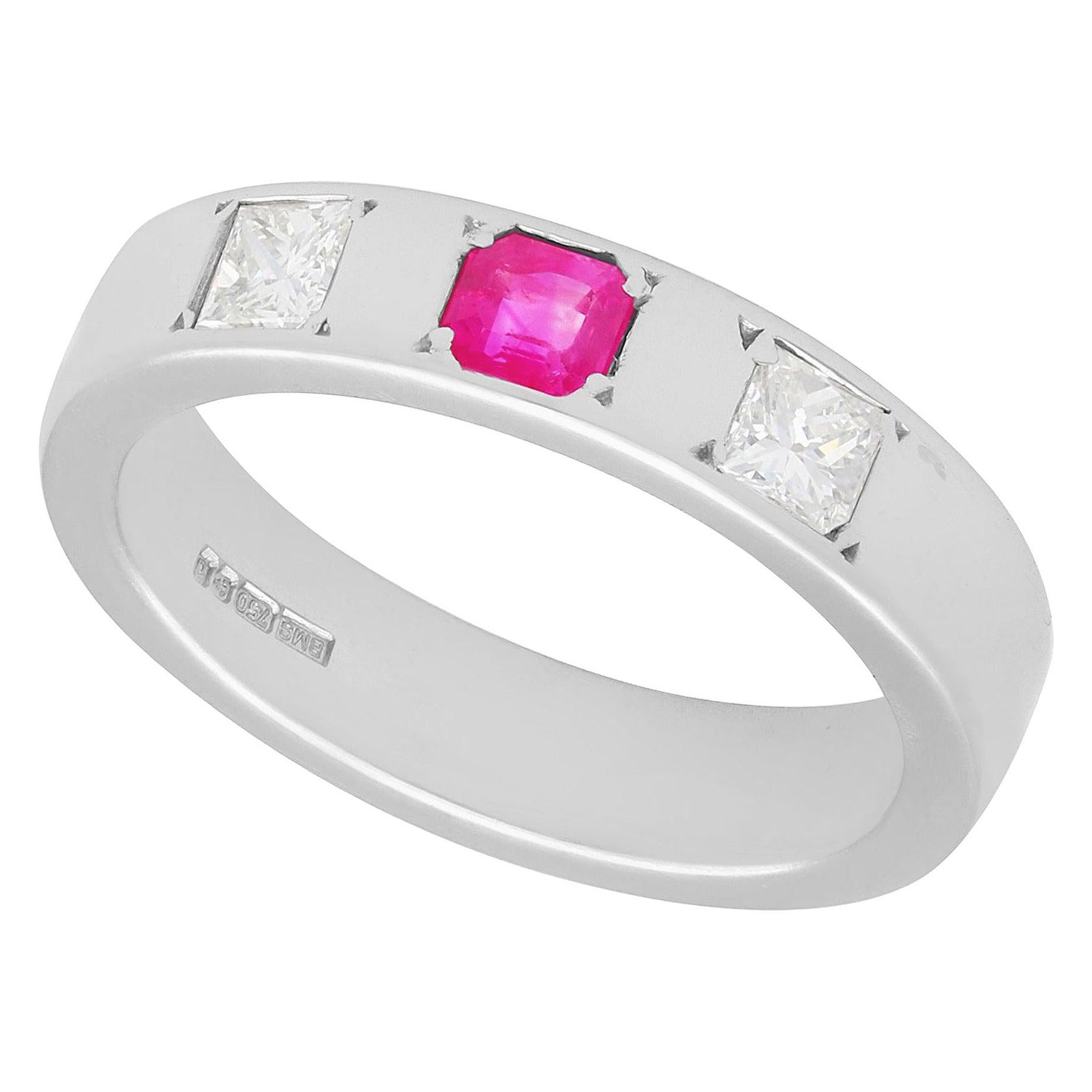 Diamond and Ruby 18K White Gold Band Ring For Sale