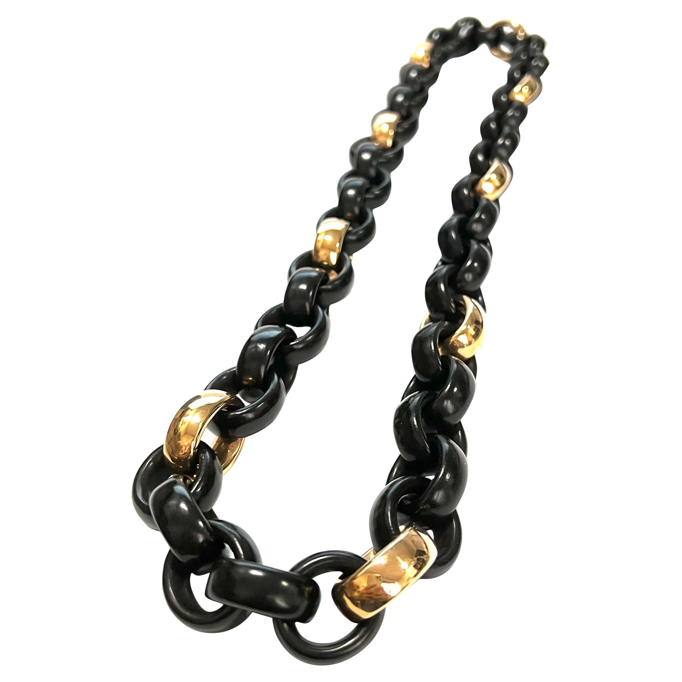 Long Necklace with 18k Rose Gold and Ebony Round Links For Sale