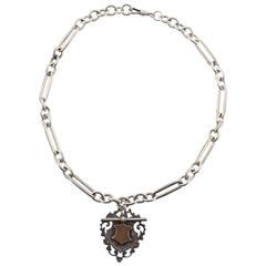 British Medal Silver Gold Long Link Chain Necklace 4