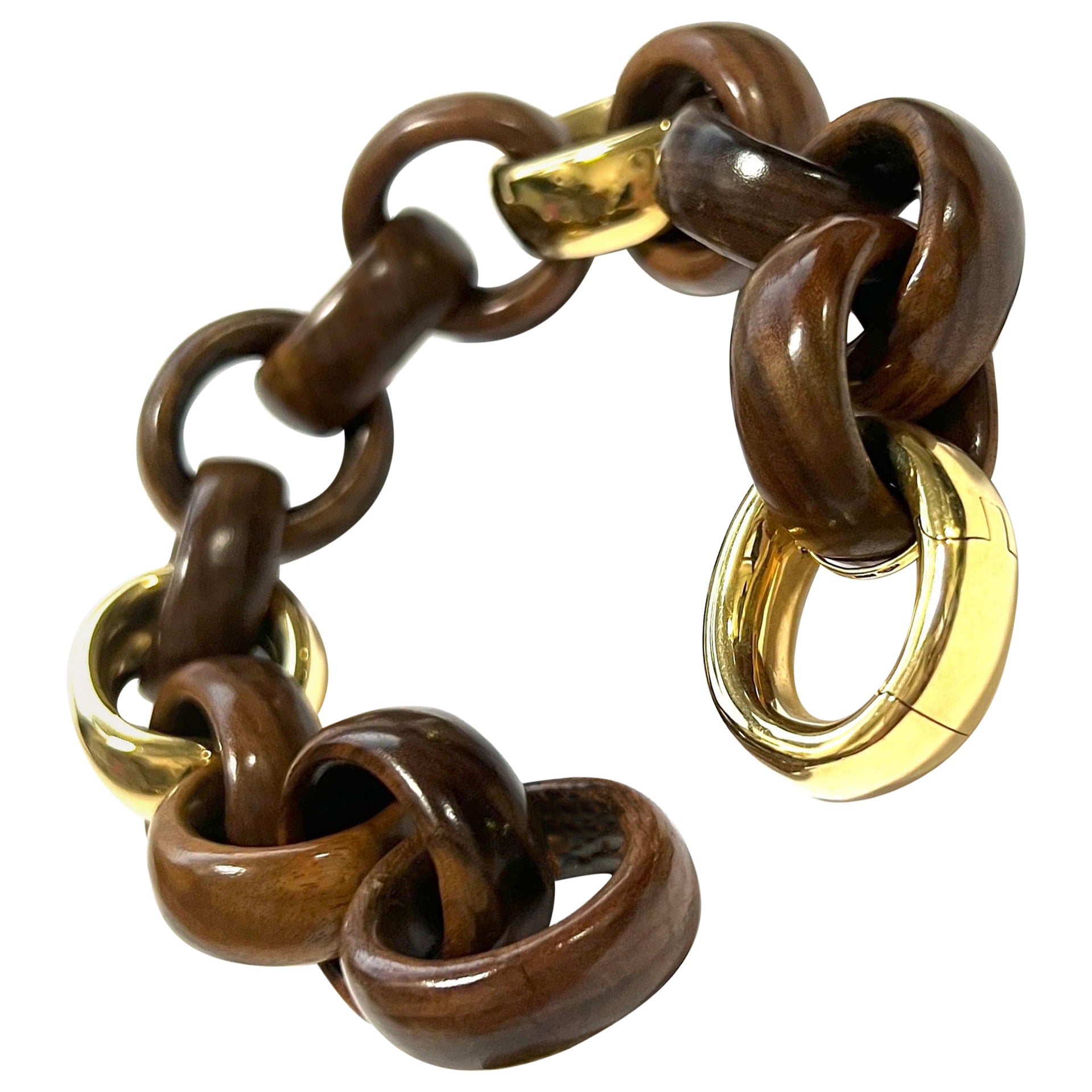 18 Karat Yellow Gold and Palissander Link Bracelet For Sale