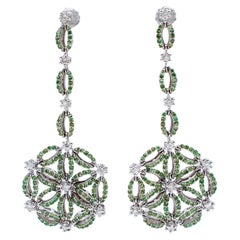 Tsavorites, Diamonds, 14 Karat White Gold Dangle Earrings