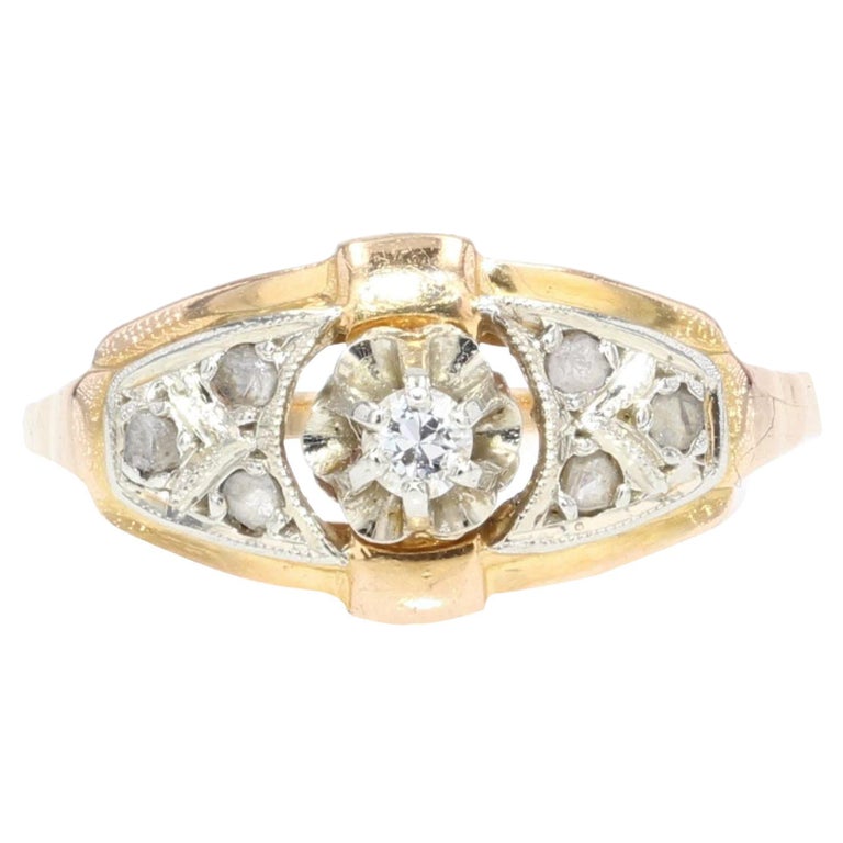 French 1930s Diamond 18 Karat Yellow Gold Art Deco Ring For Sale at 1stDibs