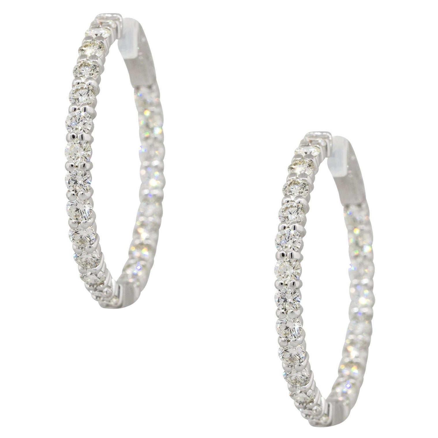 3.50 Carat Diamond Inside Out Hoop Earrings 14 Karat In Stock For Sale