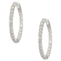 3.50 Carat Diamond Inside Out Hoop Earrings 14 Karat En stock