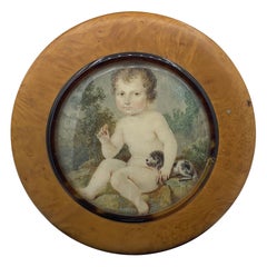 Georgian Child Puppy Dog Portrait Miniature Box Hand Painted Antique