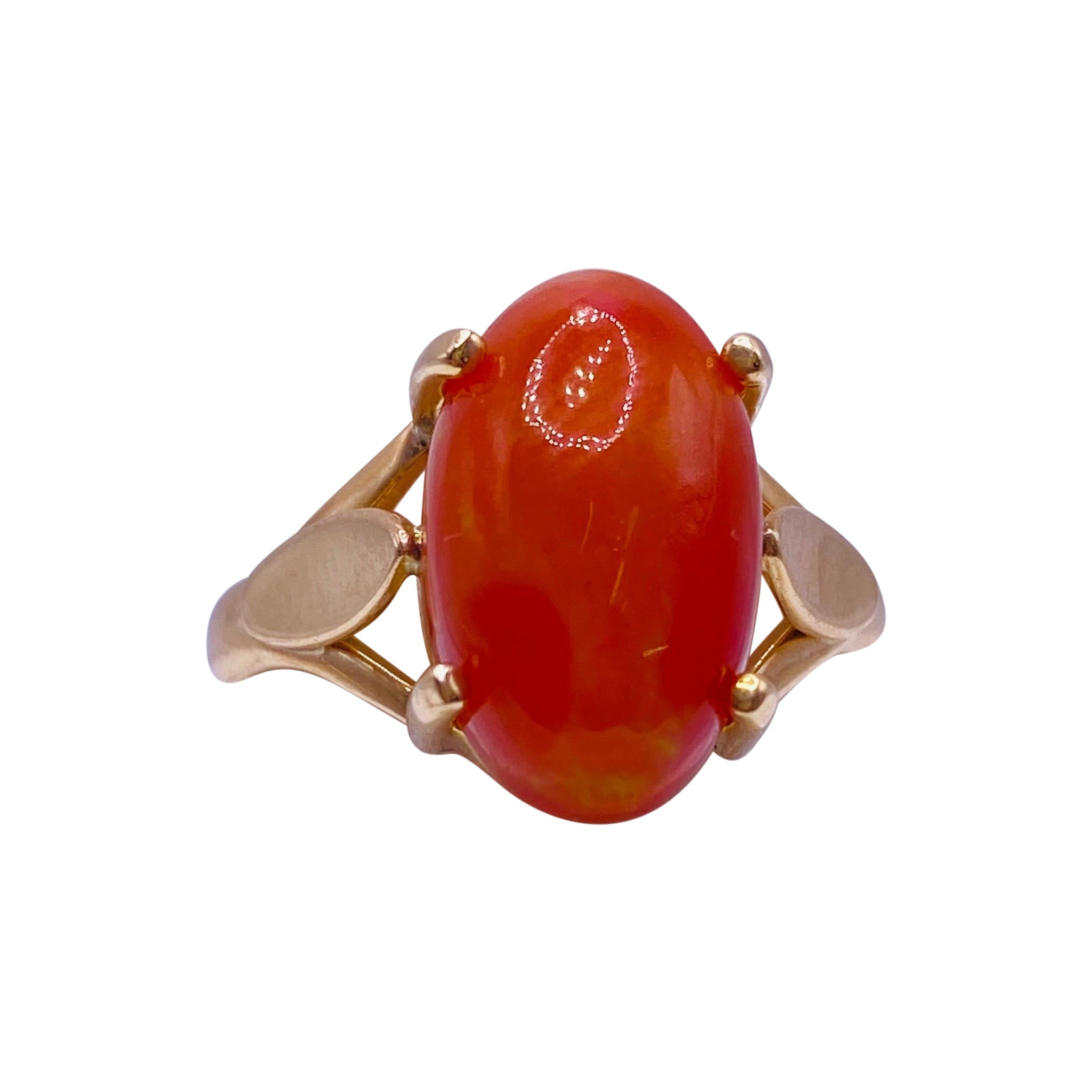 Cabochon Cut Fire Opal Yellow Gold Ring For Sale