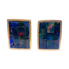 14K Yellow Gold Opal Mosaic Earrings