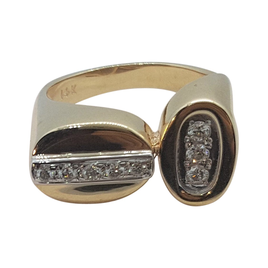 14kt Two Tone Round Diamond Ring, Modern Off-Set Design, .20cttw