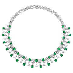 Art Deco Style Emerald and Diamond Necklace in 18k White & Yellow Gold