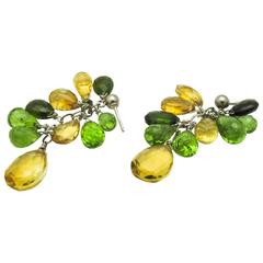 Citrine Tourmaline Peridot Sterling Silver Drop Earrings