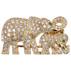 Vintage Cartier Emerald Diamond Gold Elephant Brooch