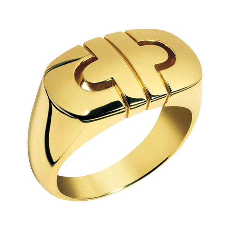 Vintage Bvlgari Parentesi Tubogas 18k Yellow Gold 'Signet Style' Italian Ring