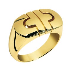 Vintage Bvlgari Parentesi Tubogas 18k Yellow Gold 'Signet Style' Italian Ring