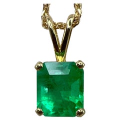 GIA Certified 3.32ct Vivid Green Colombian Emerald 18k Gold Pendant Necklace