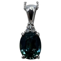 2.30ct GIA Certified Untreated Teal Blue Sapphire Diamond 18k White Gold Pendant