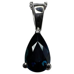 GIA Certified 1.07ct Untreated Deep Blue Sapphire Pear 18k White Gold Pendant
