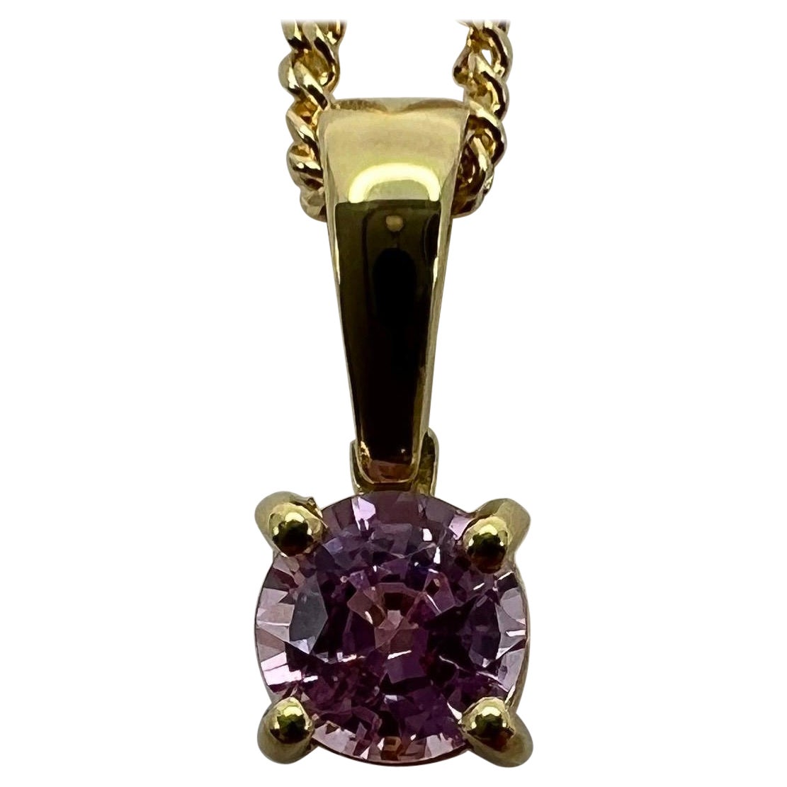 Fine Ceylon Pink Sapphire Round Diamond Cut 18k Yellow Gold Solitaire Pendant