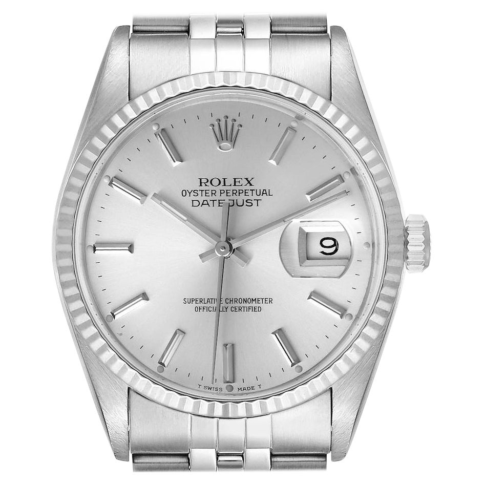 Rolex Datejust 36 Steel White Gold Silver Dial Mens Watch 16234