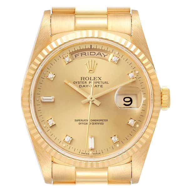 Rolex President Day-Date Yellow Gold Diamond Mens Watch 18238 Box ...
