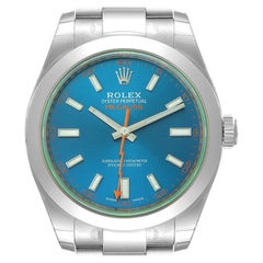 Rolex Milgauss Steel Blue Dial Green Crystal Mens Watch 116400 Unworn