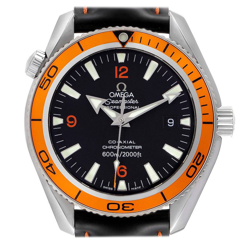 Omega Seamaster Planet Ocean Orange Bezel Steel Watch 2209.50.00 For Sale