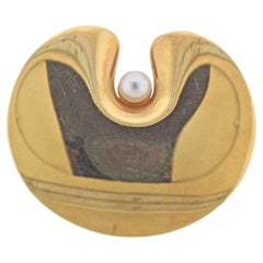 Georg Jensen Yellow Gold Pearl Brooch Pin No. 1351
