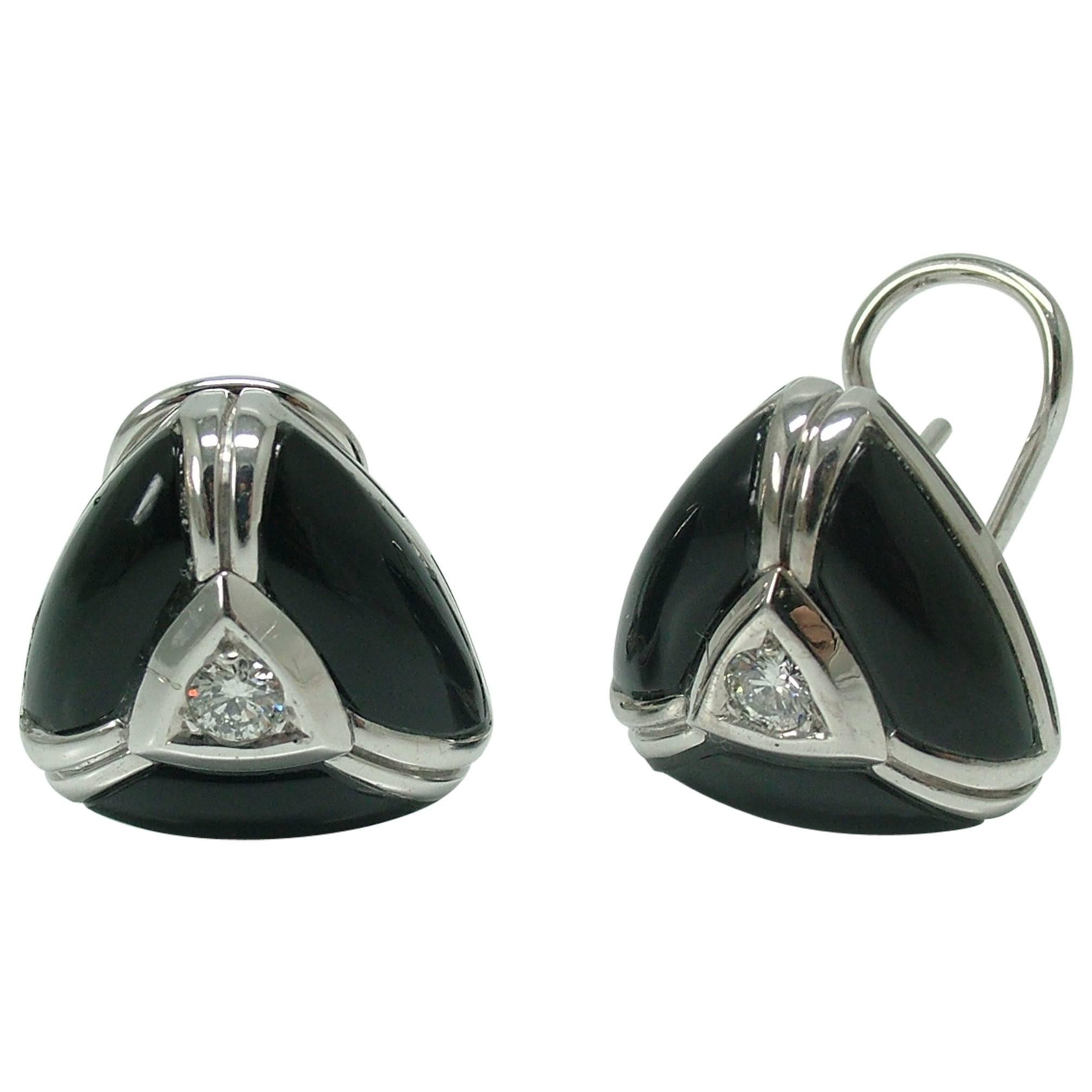 Onyx Diamond Gold Clip Earrings For Sale