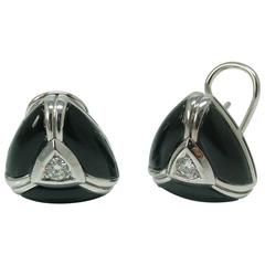 Onyx Diamond Gold Clip Earrings 10