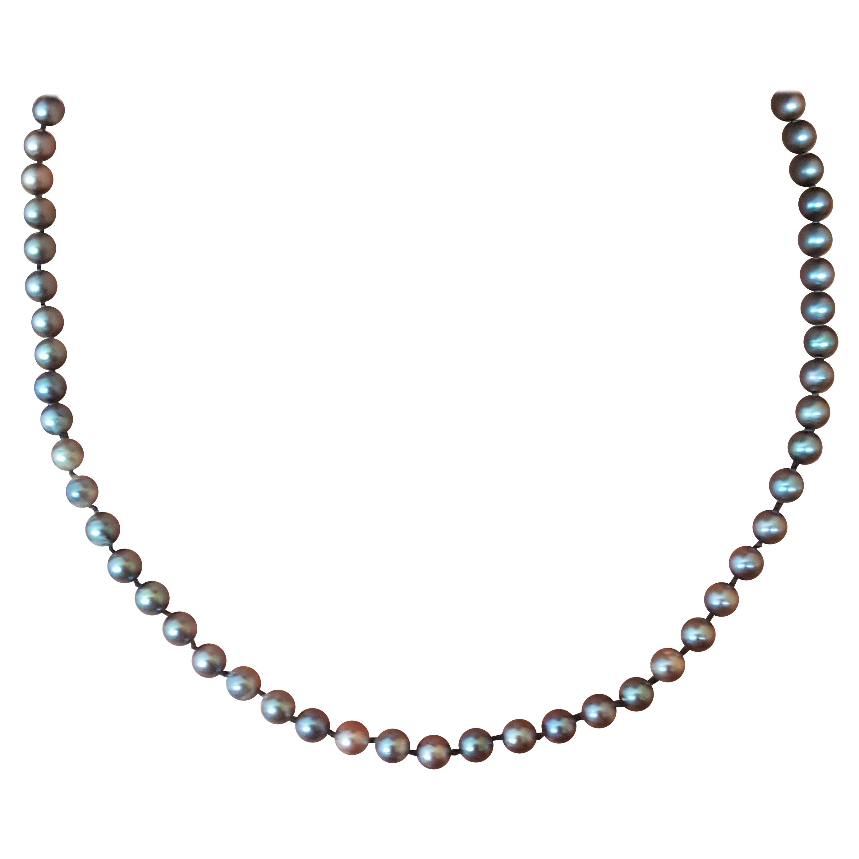 14kt White Gold Cultured Pearl Necklace, Deep Blue Silver, Irradiated, 18 in New For Sale