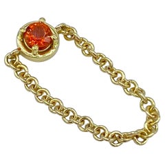 18 Karat Yellow Gold Chain Italian Orange Sapphire Ring by Petronilla