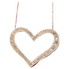 Sparkling 4.50 Carat Baguette Diamond Heart Shaped White Gold Pendant on Chain