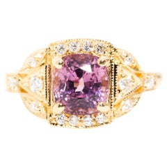 1.97 Carat Purple Pink Spinel and Diamond 18 Carat Yellow Gold Cluster Ring
