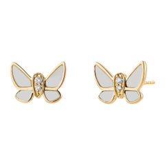 Syna Yellow Gold Jardin Butterfly Studs with Pearl & Diamonds