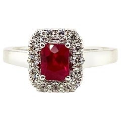 1.10 Carat Octagon-Cut Pigeon's Blood Red Ruby and White Diamond Ring